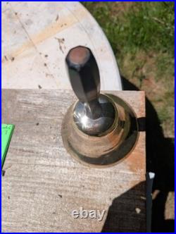 Antique Large Cast Brass bronze Hand Held Bell Wood Handle schoolmaster's 19th