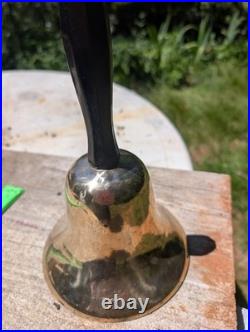 Antique Large Cast Brass bronze Hand Held Bell Wood Handle schoolmaster's 19th