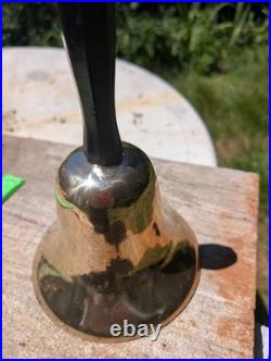 Antique Large Cast Brass bronze Hand Held Bell Wood Handle schoolmaster's 19th