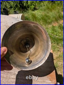 Antique Large Cast Brass bronze Hand Held Bell Wood Handle schoolmaster's 19th