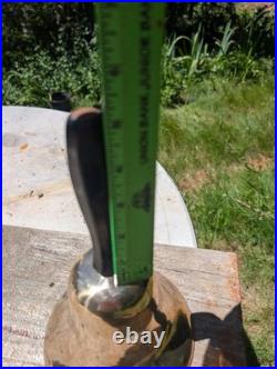 Antique Large Cast Brass bronze Hand Held Bell Wood Handle schoolmaster's 19th