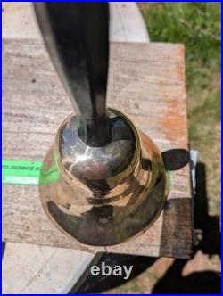 Antique Large Cast Brass bronze Hand Held Bell Wood Handle schoolmaster's 19th
