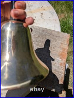 Antique Large Cast Brass bronze Hand Held Bell Wood Handle schoolmaster's 19th