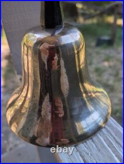 Antique Large Cast Brass bronze Hand Held Bell Wood Handle schoolmaster's 19th