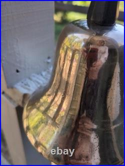 Antique Large Cast Brass bronze Hand Held Bell Wood Handle schoolmaster's 19th