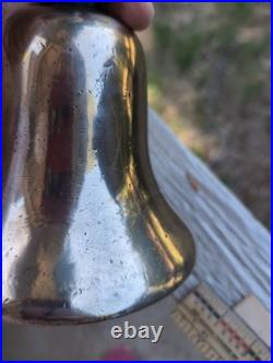 Antique Large Cast Brass bronze Hand Held Bell Wood Handle schoolmaster's 19th