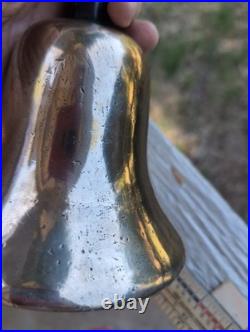 Antique Large Cast Brass bronze Hand Held Bell Wood Handle schoolmaster's 19th