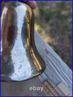 Antique Large Cast Brass bronze Hand Held Bell Wood Handle schoolmaster's 19th