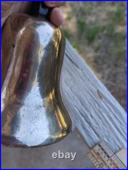 Antique Large Cast Brass bronze Hand Held Bell Wood Handle schoolmaster's 19th