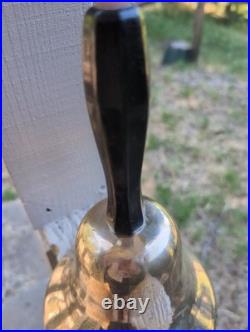 Antique Large Cast Brass bronze Hand Held Bell Wood Handle schoolmaster's 19th