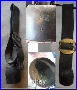 Antique Large Hand-Forged European CowithOx Bell Leather Strap Brass Buckle VGC