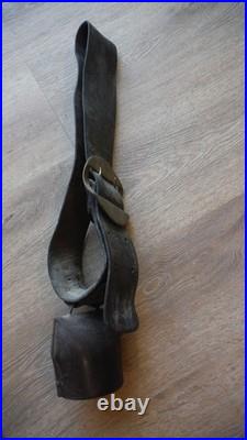 Antique Large Hand-Forged European CowithOx Bell Leather Strap Brass Buckle VGC