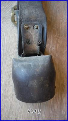 Antique Large Hand-Forged European CowithOx Bell Leather Strap Brass Buckle VGC