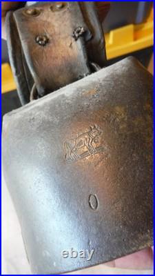 Antique Large Hand-Forged European CowithOx Bell Leather Strap Brass Buckle VGC