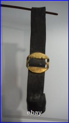 Antique Large Hand-Forged European CowithOx Bell Leather Strap Brass Buckle VGC