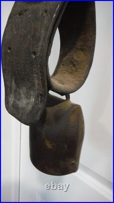 Antique Large Hand-Forged European CowithOx Bell Leather Strap Brass Buckle VGC