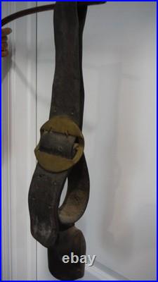 Antique Large Hand-Forged European CowithOx Bell Leather Strap Brass Buckle VGC