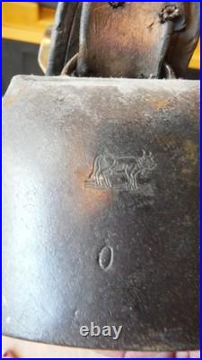 Antique Large Hand-Forged European CowithOx Bell Leather Strap Brass Buckle VGC