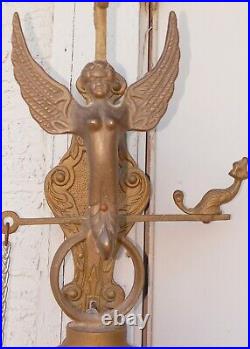 Antique Large Heavy Angel Brass Monastery Bell QUI ME TANGIT VOCEM MEAM AUDIT