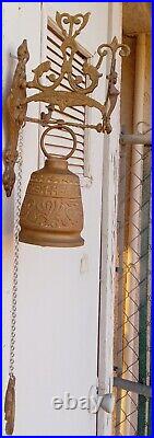 Antique Large Heavy Angel Brass Monastery Bell QUI ME TANGIT VOCEM MEAM AUDIT