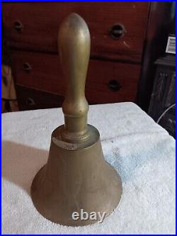 Antique Large, Heavy Brass Hand Held Teacher School Bell Gorgeous Patina