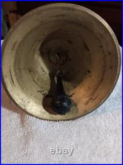 Antique Large, Heavy Brass Hand Held Teacher School Bell Gorgeous Patina