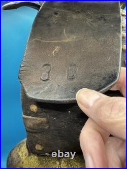 Antique Large Iron Cowbell Original Studded Leather Collar Embossed Star Farm
