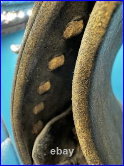 Antique Large Iron Cowbell Original Studded Leather Collar Embossed Star Farm