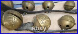 Antique Large Sleigh Bells Leather Strap Graduated Brass Bells Clydesdale Horse
