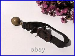 Antique Leather Dog Collar With Brass Bell, Jingle Bells on Leather Strap Collar