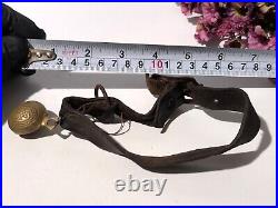 Antique Leather Dog Collar With Brass Bell, Jingle Bells on Leather Strap Collar