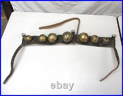 Antique Leather Harness Strap with7 Graduated Brass Sleigh Bells. Horse Tack