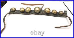 Antique Leather Harness Strap with7 Graduated Brass Sleigh Bells. Horse Tack