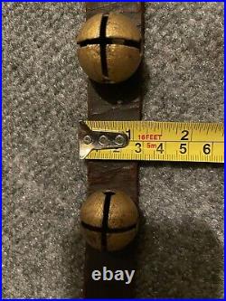 Antique Leather Strap Brass Sleigh Bells Lot Of 27 65 Long With Buckle