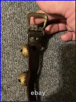 Antique Leather Strap Brass Sleigh Bells Lot Of 27 65 Long With Buckle