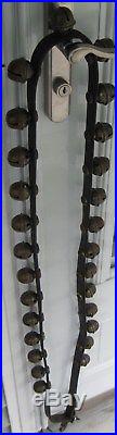Antique Leather Strap Of 27 Brass Sleigh Bells With Hook To Latch Together Nice