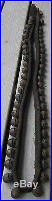 Antique Leather Strap Of 48 Brass Sleigh Bells 81 Long