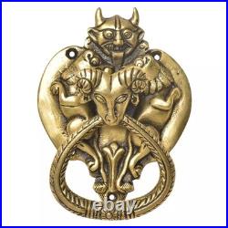 Antique Look Brass Demon Two Lions Ram Head Door KnockerDoor Bell
