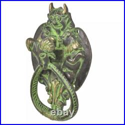 Antique Look Brass Green Patina Demon Two Lions Ram Head Door Knocker Door Bell