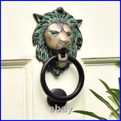 Antique Look Brass Lion Head Green Patina Door Knocker Door Bell Home Decor