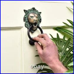 Antique Look Brass Lion Head Green Patina Door Knocker Door Bell Home Decor