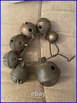 Antique Lot Of 7 Large Medium Small Brass Sleigh Bells VERY OLD