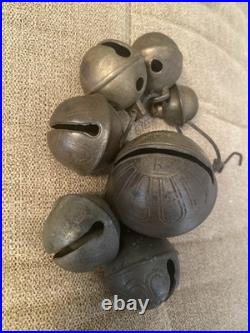 Antique Lot Of 7 Large Medium Small Brass Sleigh Bells VERY OLD