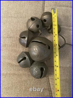 Antique Lot Of 7 Large Medium Small Brass Sleigh Bells VERY OLD