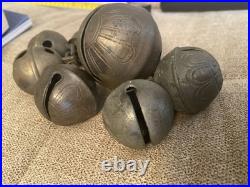 Antique Lot Of 7 Large Medium Small Brass Sleigh Bells VERY OLD