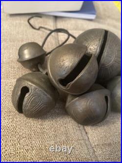 Antique Lot Of 7 Large Medium Small Brass Sleigh Bells VERY OLD