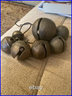 Antique Lot Of 7 Large Medium Small Brass Sleigh Bells VERY OLD