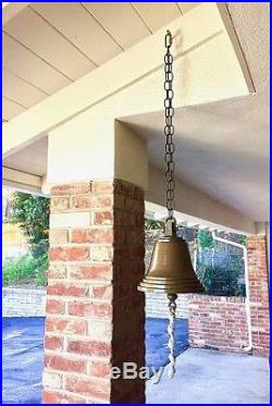 Antique Maritime Solid Brass Ship Bell with Clapper & Braided Bell-Pull Lanyard
