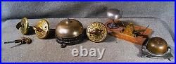 Antique Mechanical Doorbell Lot Bells Turnkeys Parts Brass 7 Items 1800`s