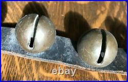 Antique Metal Brass 37 Sleigh Bells On Leather Strap 75 long